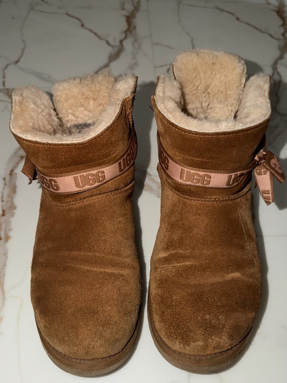 UGG Chestnut Suede Short Boots with Shearling Lining